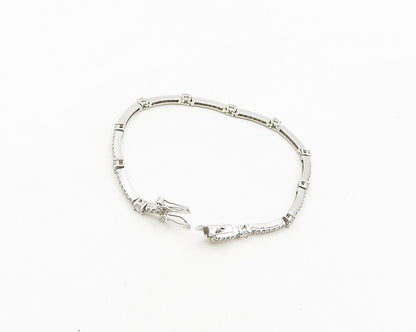 925 Sterling Silver  Sparkling Cubic Zirconia Bar Link Chain Bracelet  BT7684