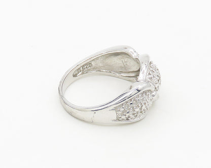 925 Sterling Silver  Shiny Polished Genuine Diamonds Band Ring Sz 7  RG18385