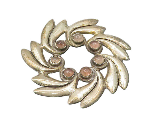 MEXICO 925 Silver  Vintage Topaz Floral Wreath Design Brooch Pin  BP8554