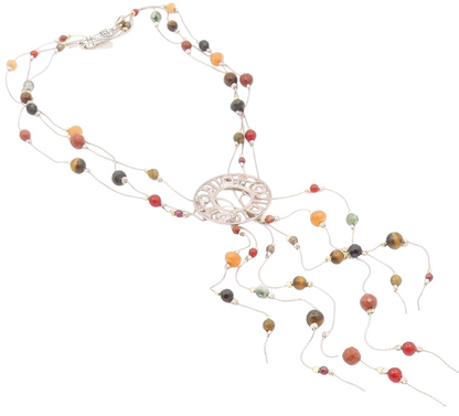 NETA 925 Sterling Silver Vintage Tiger's Eye & Multi Stone Chain Necklace NE3641