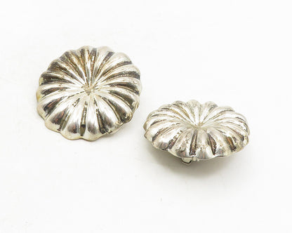 MEXICO 925 Sterling Silver  Vintage Floral Fluted Non Pierce Earrings  EG5067
