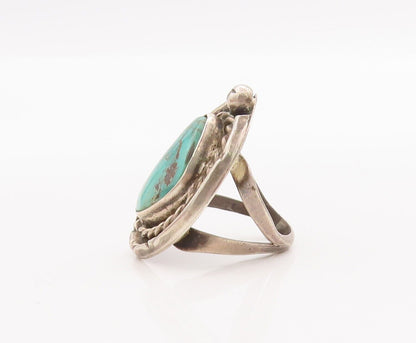 925 Sterling Silver Vintage Ring NAVAJO Turquoise Roped Carved  Sz 4.5  RG28384