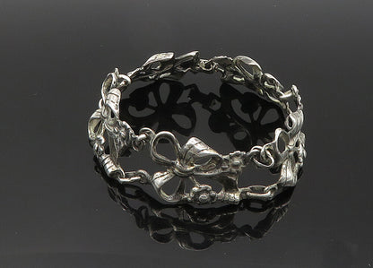 925 Sterling Silver  Vintage Floral Bow Tied Ribbon Chain Bracelet  BT8333
