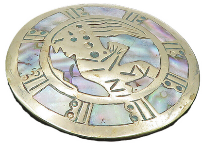 MEXICO 925 Sterling Silver  Vintage Abalone Traditional Brooch Pin  BP3484