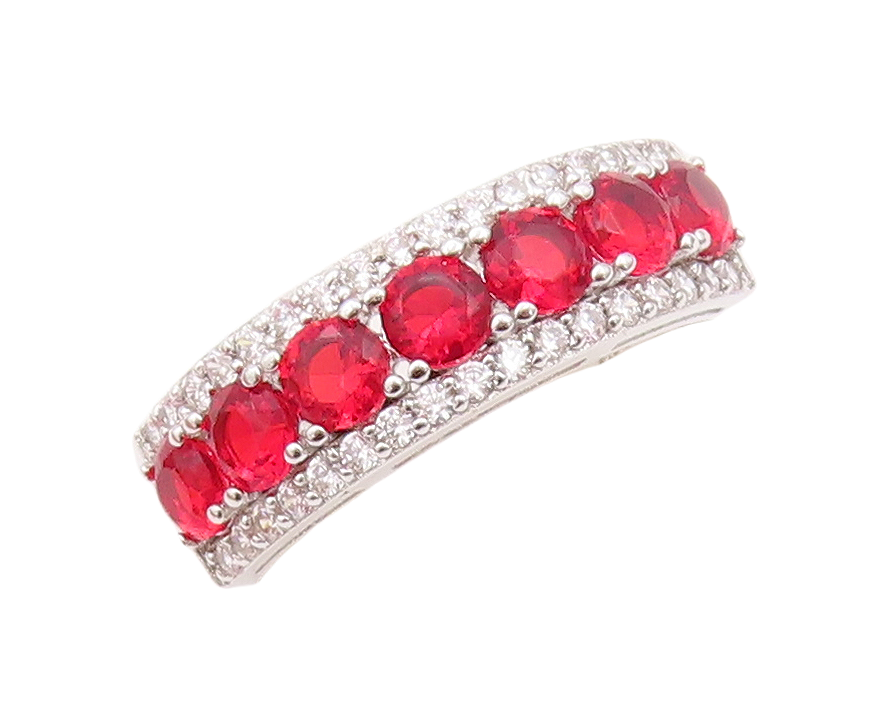 925 Sterling Silver Vintage Ring Minimalist Red & White CZ Bands Sz 7.5  RG30238