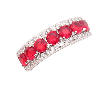 925 Sterling Silver Vintage Ring Minimalist Red & White CZ Bands Sz 7.5  RG30238
