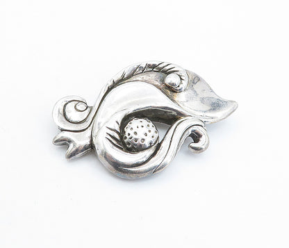 925 Sterling Silver  Vintage Shiny Sculpted Swirl Design Brooch Pin  BP2196