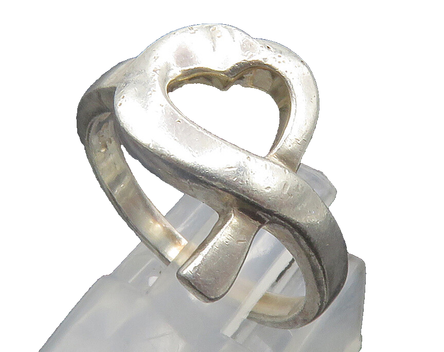 925 Sterling Silver  Vintage Shiny Open Love Heart Band Ring Sz 7.5  RG12032