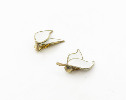 MEKA DENMARK 925 Silver  Vintage Enamel Floral Leaf Non Pierce Earrings EG9241