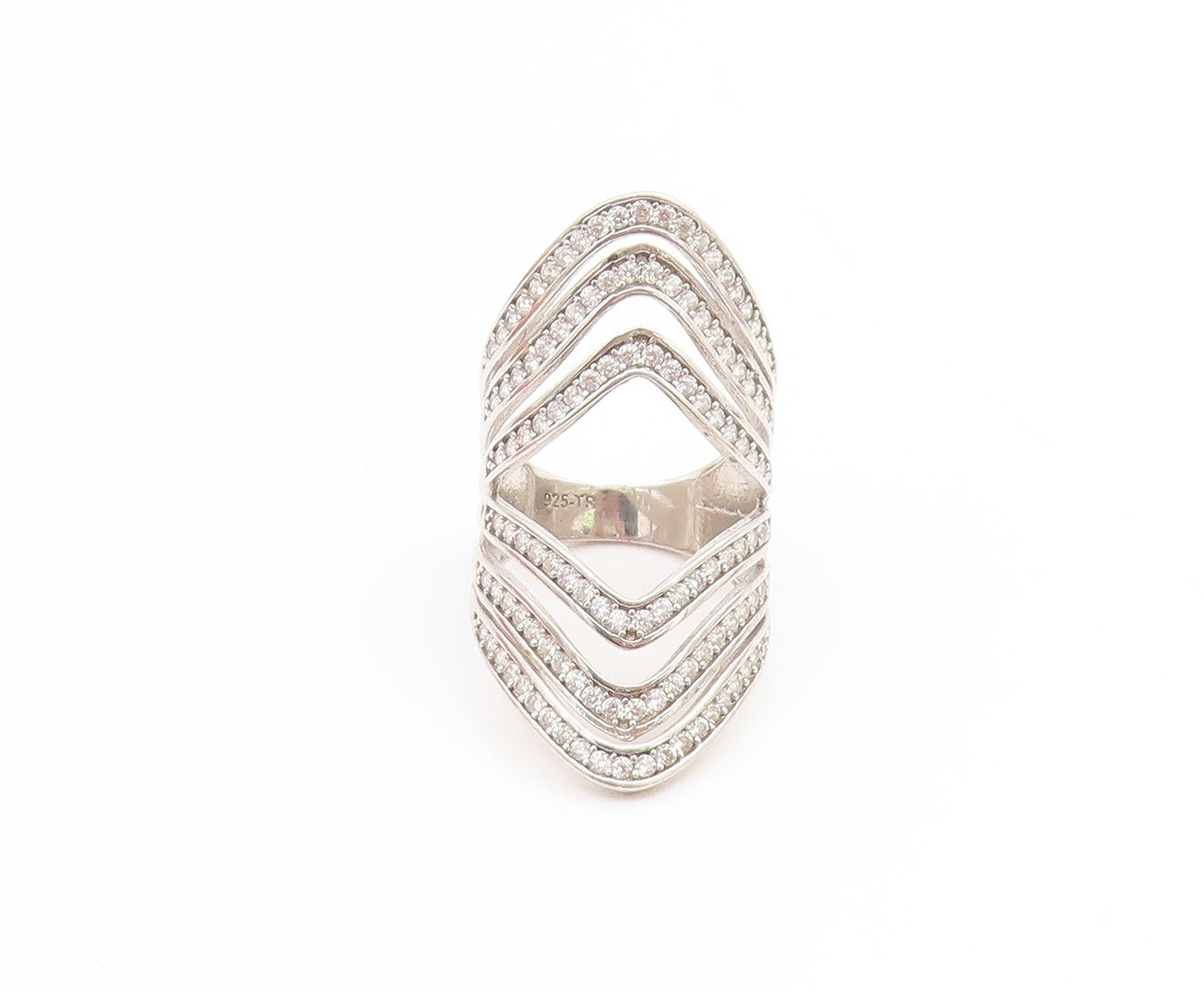 925 Sterling Silver Vintage Ring Channel Set CZ Multi Layer Band  Sz 6  RG35059