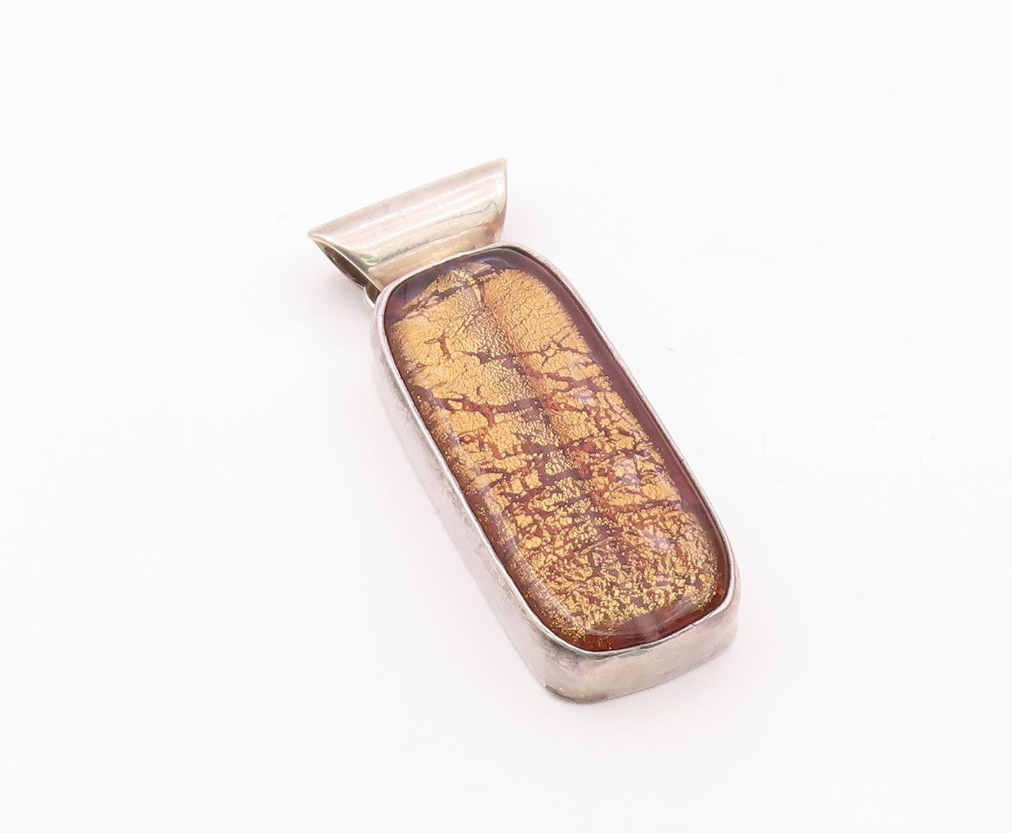 925 Sterling Silver  Vintage Shiny Dichroic Glass Art Slide Pendant  PT7705