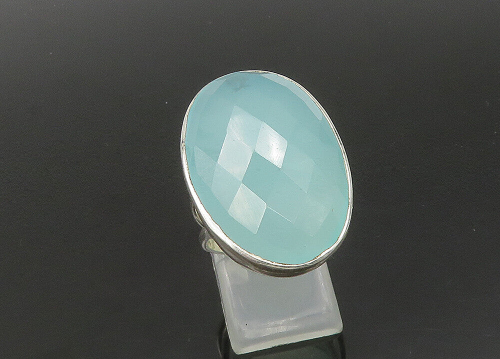 925 Sterling Silver  Vintage Faceted Chalcedony Cocktail Ring Sz 6.5  RG21866