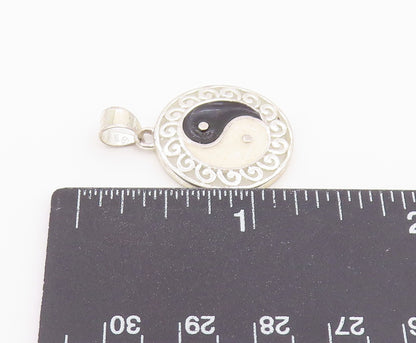 925 Sterling Silver Vintage Pendant Enameled Yin & Yang Symbol Charm  PT26379