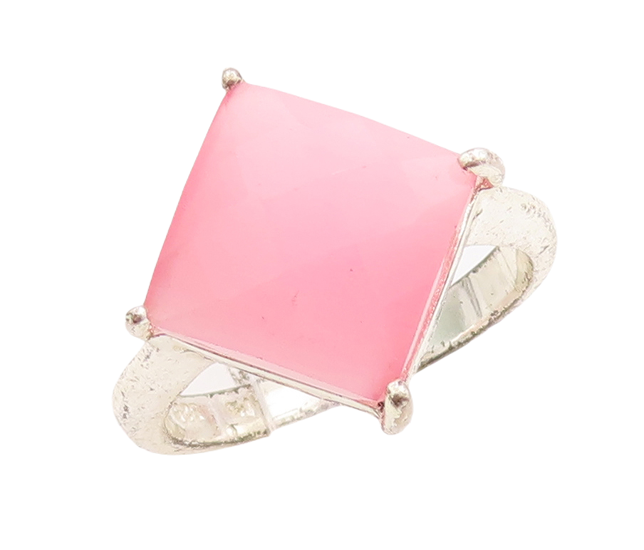 925 Sterling Silver Vintage Ring Square Cut Pink Moonstone  Sz 9.5  RG28983