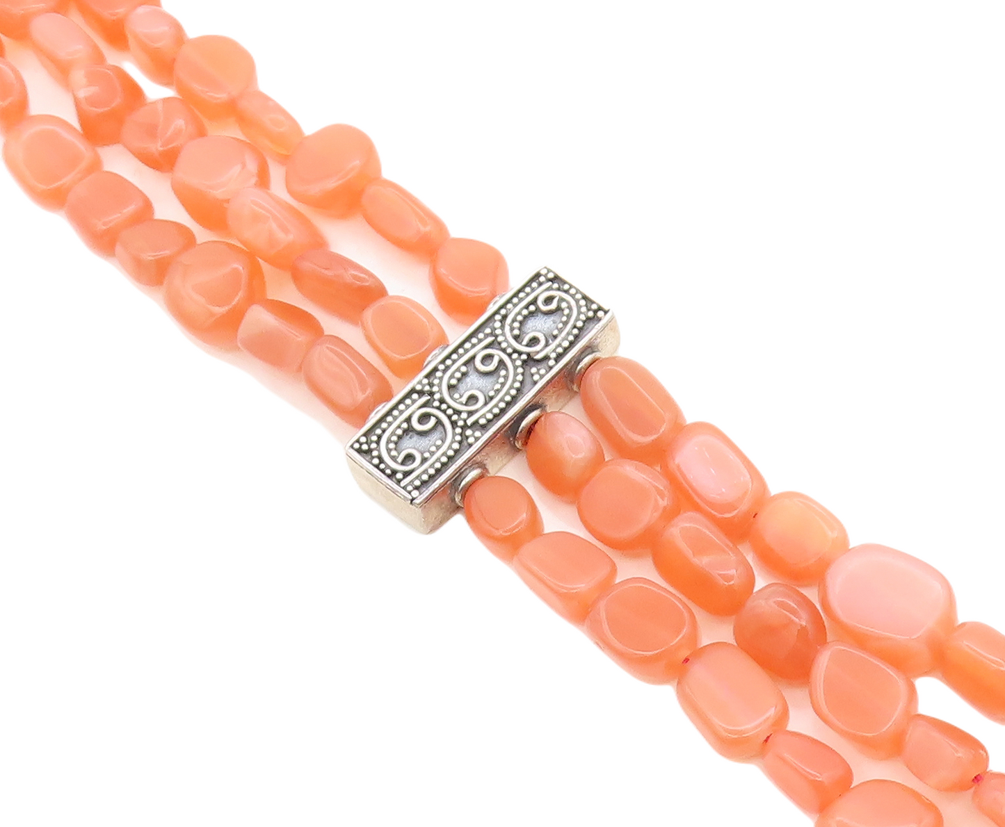 925 Sterling Silver Vintage Carnelian Multi Strand Beaded Bracelet BT2594
