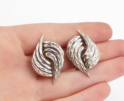 925 Sterling Silver  Vintage Shiny Etched Swirl Non Pierce Earrings  EG2145
