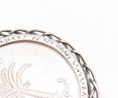 925 Sterling Silver Vintage Pendant Antique Carved Old Israel Coin  PT24228