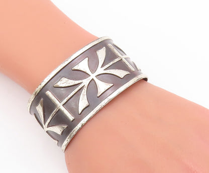 925 Sterling Silver Vintage Bracelet Antique European Floral Etched Cuff BT10554