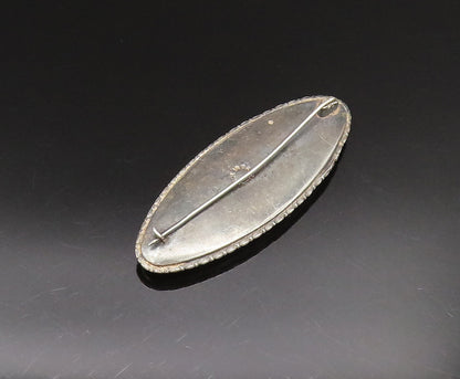 BRAZIL 925 Sterling Silver  Vintage Beach Scenery Art Glass Brooch Pin  BP9804