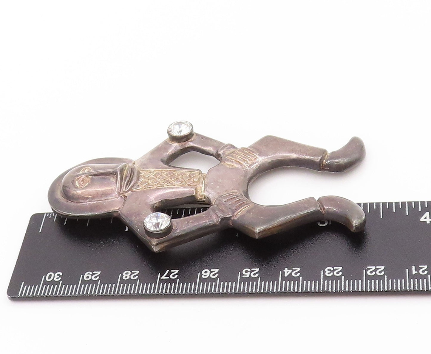 925 Sterling Silver Vintage Brooch Round CZ Early Slavs Dancing Man  BP11629