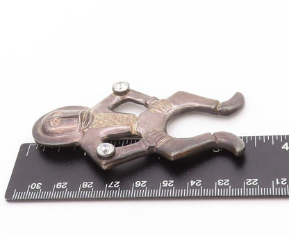 925 Sterling Silver Vintage Brooch Round CZ Early Slavs Dancing Man  BP11629