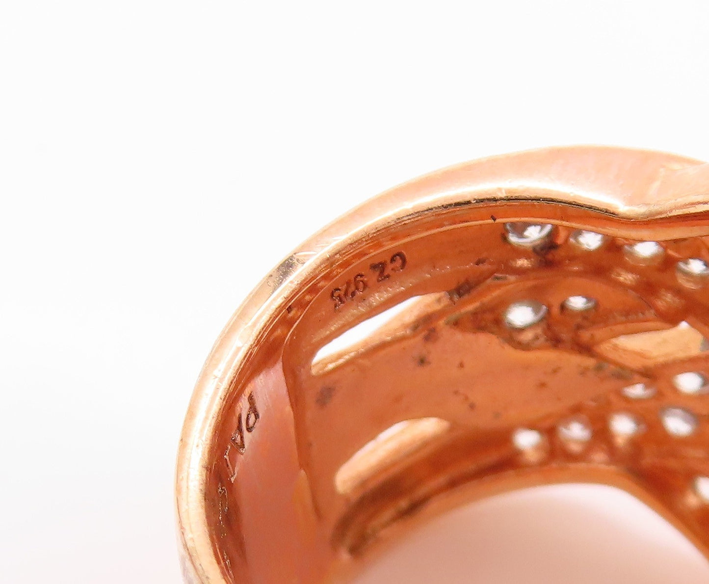 925 Sterling Silver Vintage Ring Rose Gold Plated Modernist CZ Band Sz 5 RG32776