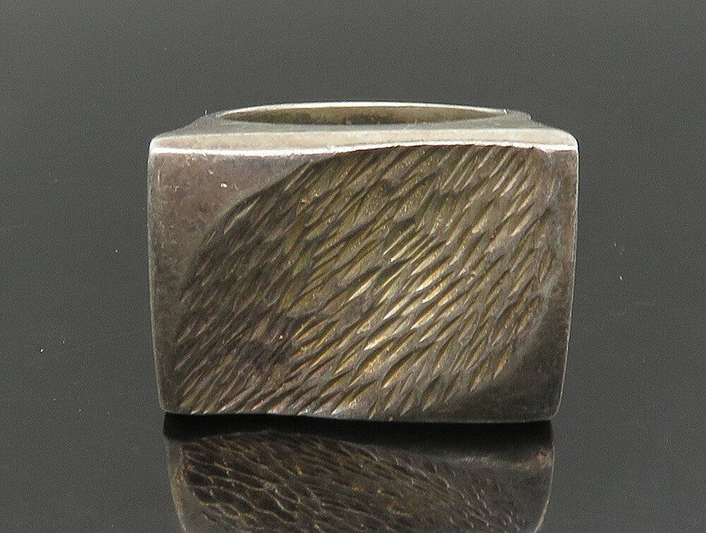 PIERRE 925 Sterling Silver Vintage Textured Square Dome Band Ring Sz 6.5 RG24018