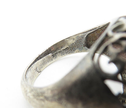925 Sterling Silver  Vintage Oxidized Open Swirl Dome Band Ring Sz 6  RG5818