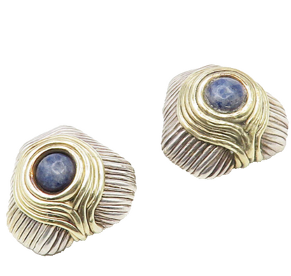 BAT AMI ISRAEL 925 Silver   Vintage Sodalite 2 Tone Non Pierce Earrings EG8990