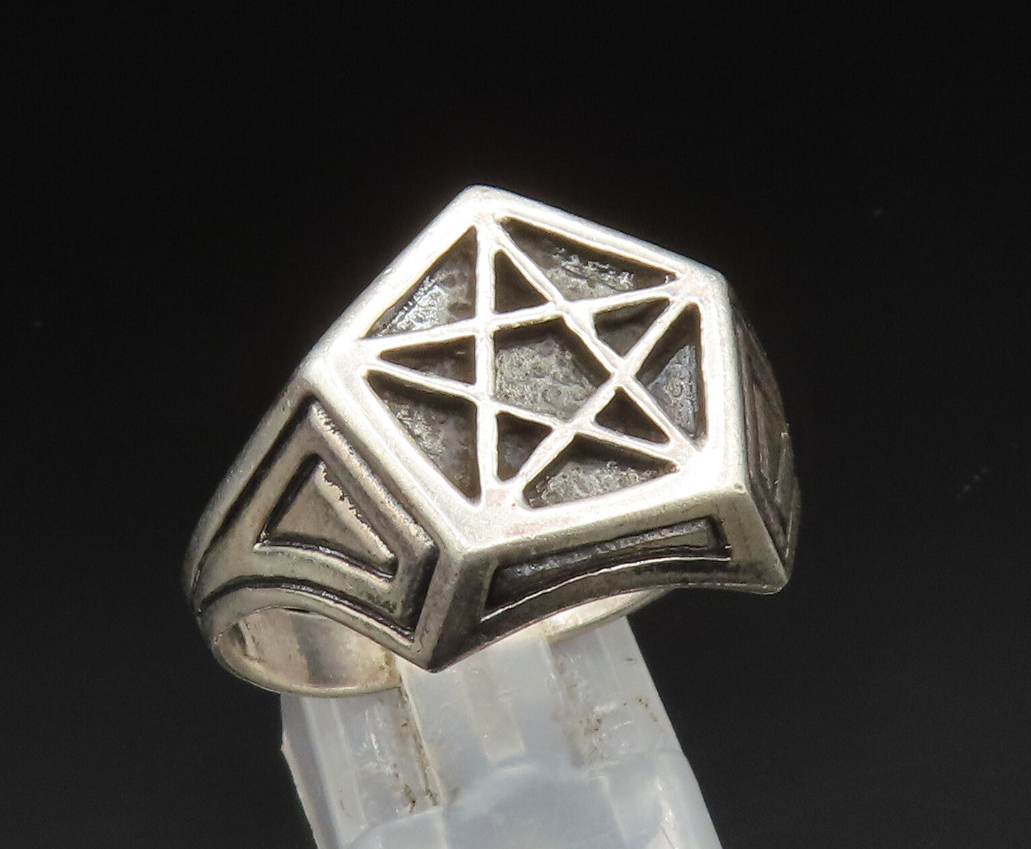 925 Sterling Silver  Vintage Masonic Pentagram Signet Ring Sz 13  RG24916