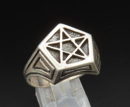 925 Sterling Silver  Vintage Masonic Pentagram Signet Ring Sz 13  RG24916