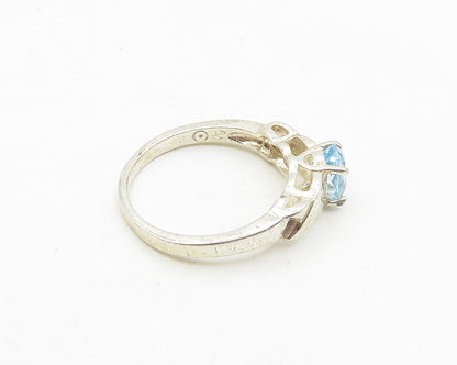 925 Sterling Silver  Vintage Prong Set Blue Topaz Shiny Band Ring Sz 8 RG19015