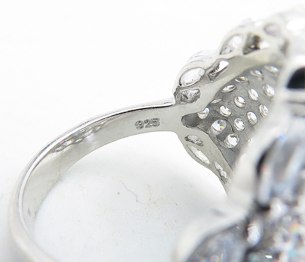 925 Sterling Silver  Blue Topaz & Cubic Zirconia Cocktail Ring Sz 8  RG4957