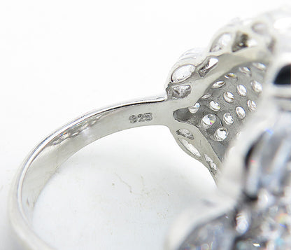 925 Sterling Silver  Blue Topaz & Cubic Zirconia Cocktail Ring Sz 8  RG4957