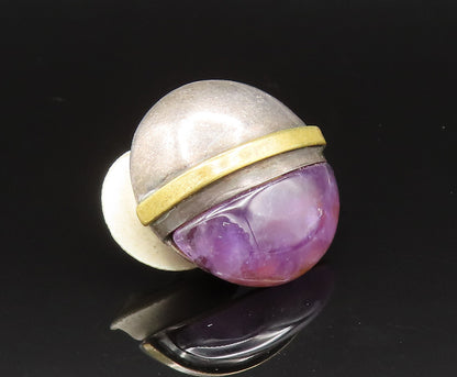 925 Silver  Vintage Round Two Tone Amethyst Non Pierced Earrings  EG11736