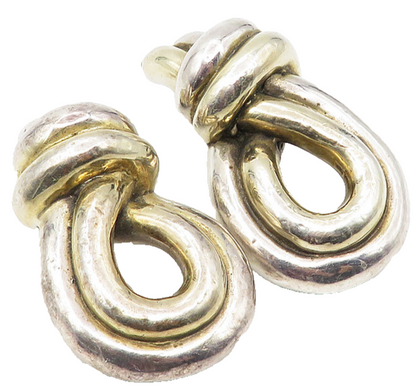 925 Sterling Silver  Vintage Knot Loop Design Non Pierce Drop Earrings  EG5872
