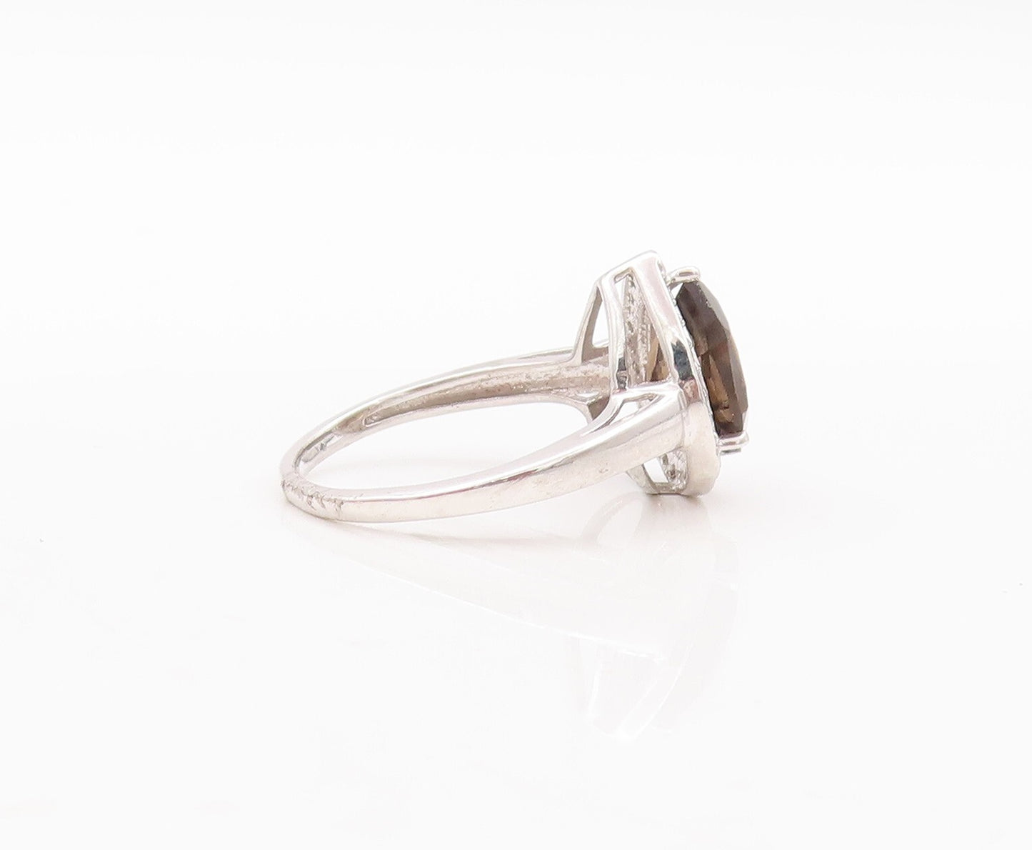925 Sterling Silver Vintage Ring Drop Cut Smoky Quartz Halo Topaz  Sz 7  RG29468