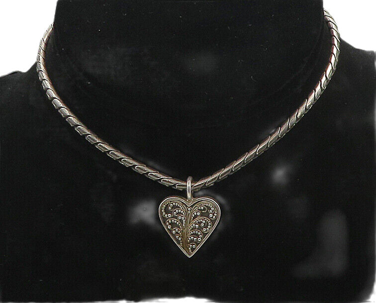 925 Sterling Silver  Vintage Swirl Love Heart Dark Tone Chain Necklace  NE2872