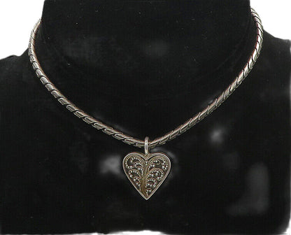 925 Sterling Silver  Vintage Swirl Love Heart Dark Tone Chain Necklace  NE2872