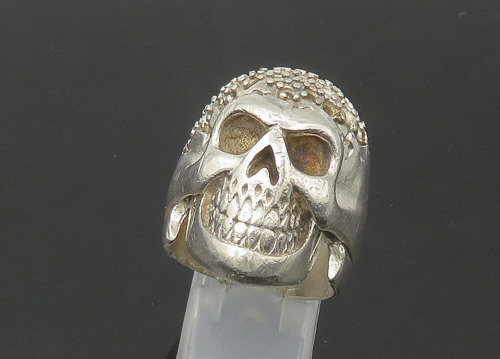VERSANI 925 Sterling Silver Vintage Skeleton Head Heavy Biker Ring Sz 9  RG22374