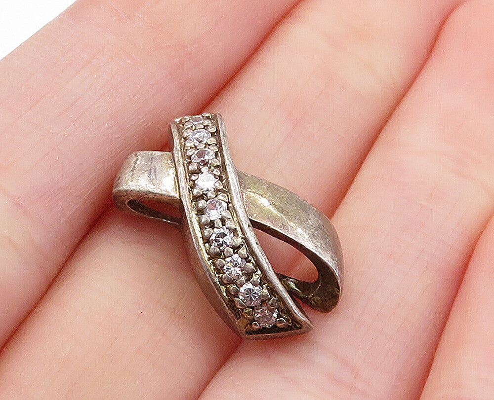 925 Sterling Silver  Vintage Topaz Dark Tone Crossed Ribbon Pendant  PT5005