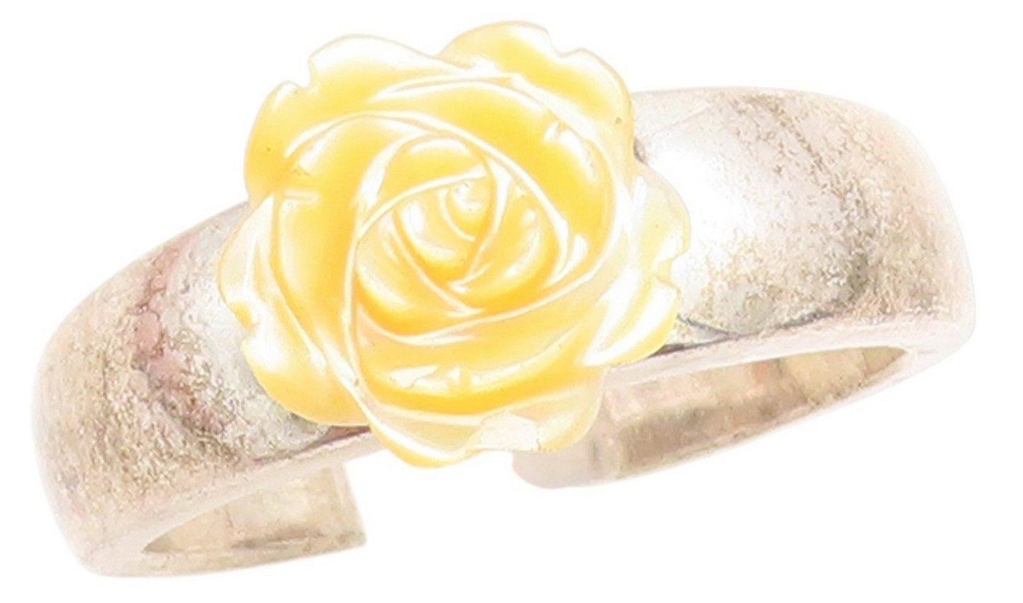 925 Sterling Silver Vintage Ring Yellow Rose Floral Solitaire Band Sz 9 RG33861