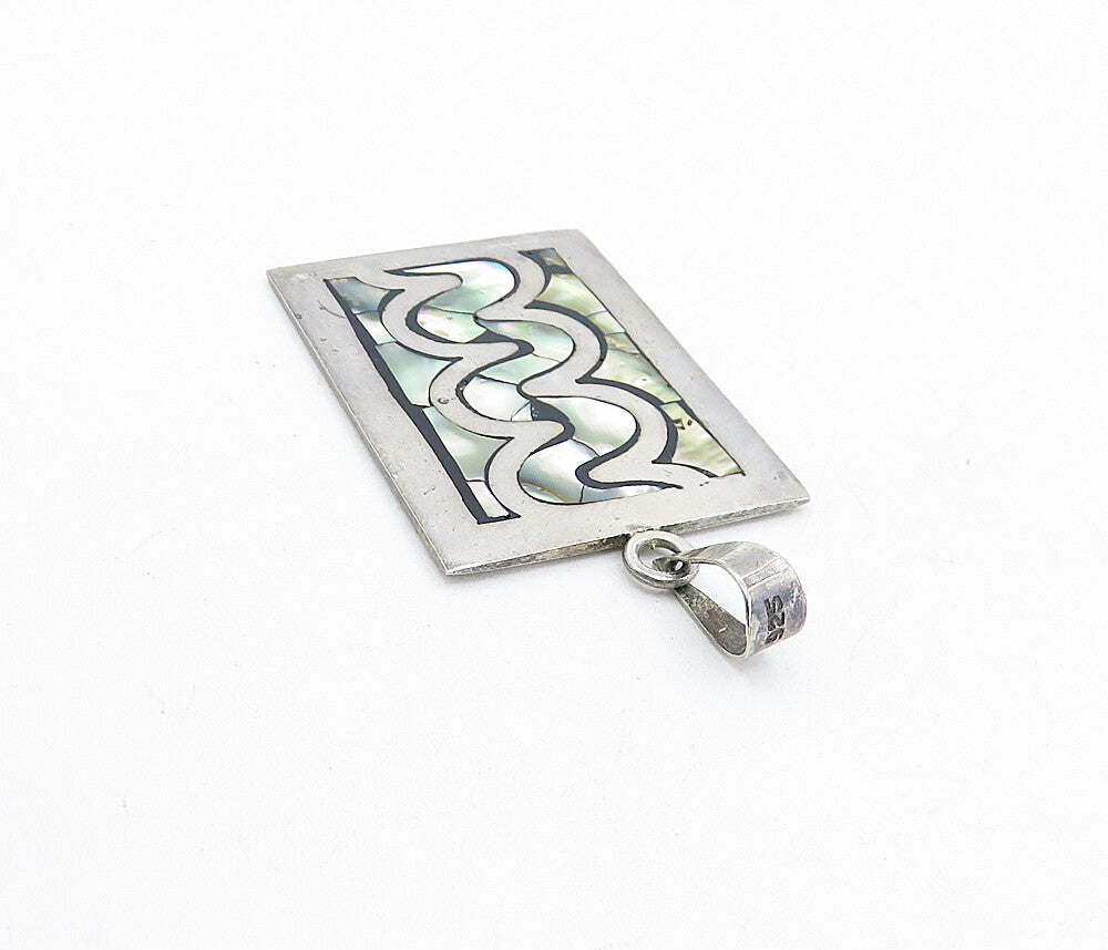 925 Sterling Silver  Vintage Abalone Shell Swirl Inlay Square Pendant  PT3545