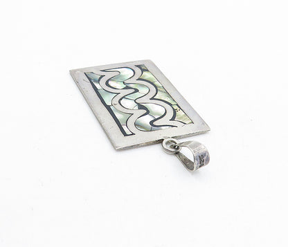 925 Sterling Silver  Vintage Abalone Shell Swirl Inlay Square Pendant  PT3545