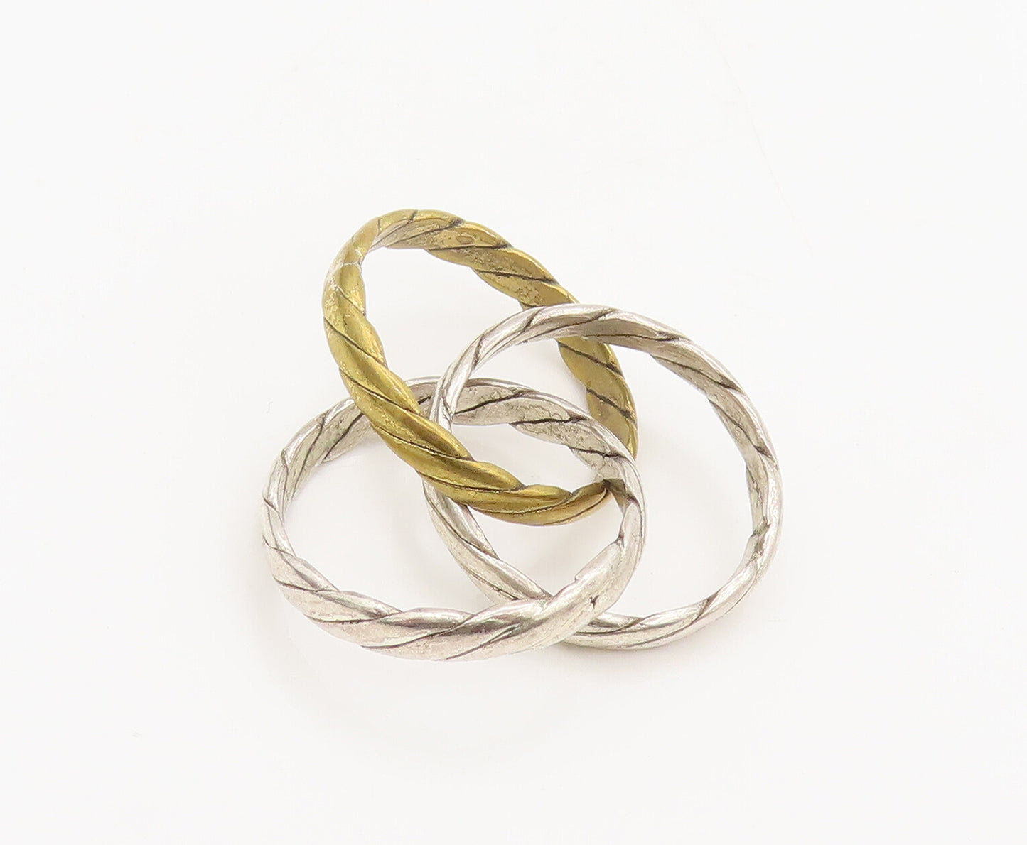 MEXICO 925 Silver  Vintage Three Twisted Rope Connected Ring Sz 8.25  RG26915