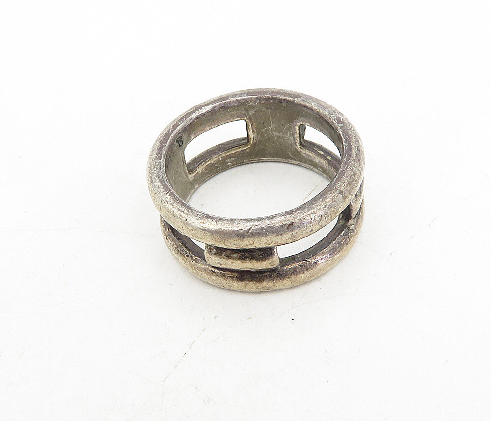 925 Sterling Silver  Vintage Dark Tone Stacked Design Band Ring Sz 8.5  RG8655