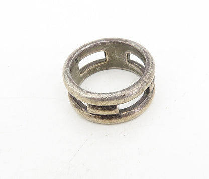 925 Sterling Silver  Vintage Dark Tone Stacked Design Band Ring Sz 8.5  RG8655