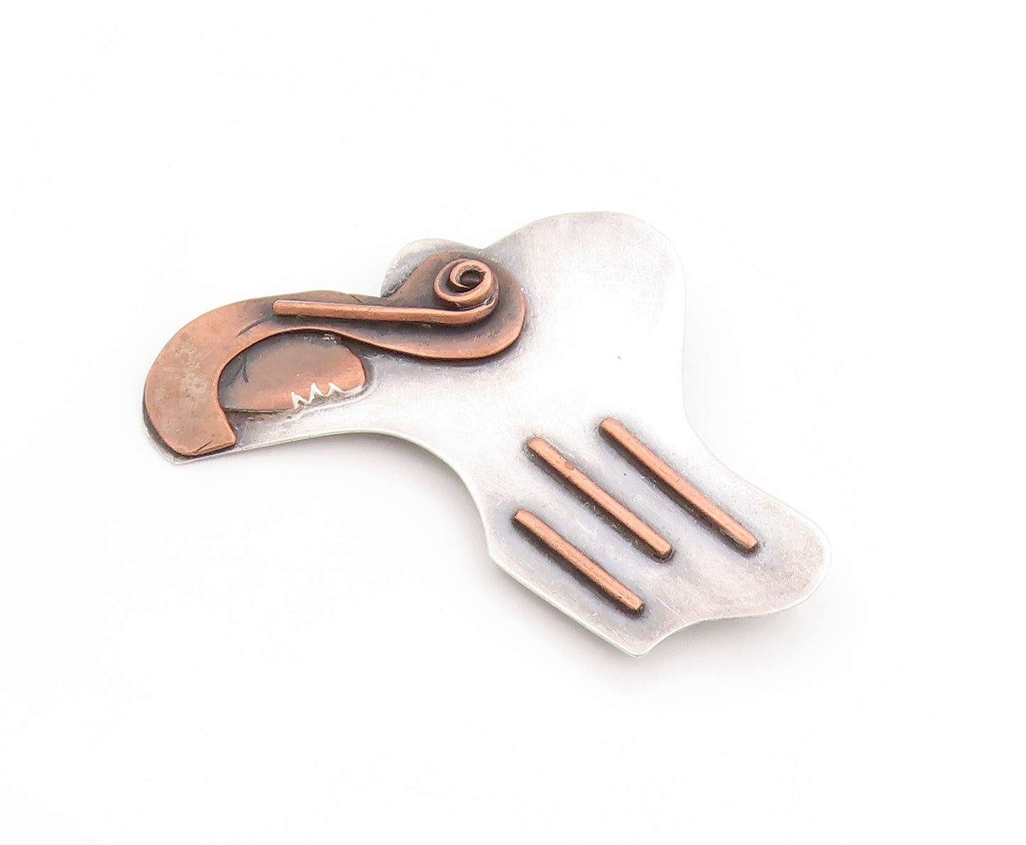 925 Sterling Silver Vintage Brooch Modernist Two Tone Lady Profile Pin  BP11941