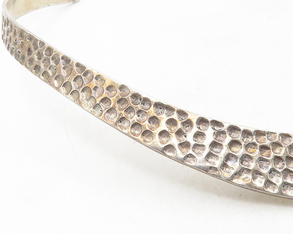MEXICO 925 Silver  Vintage Shiny Hammered Detail Collar Necklace  NE1971