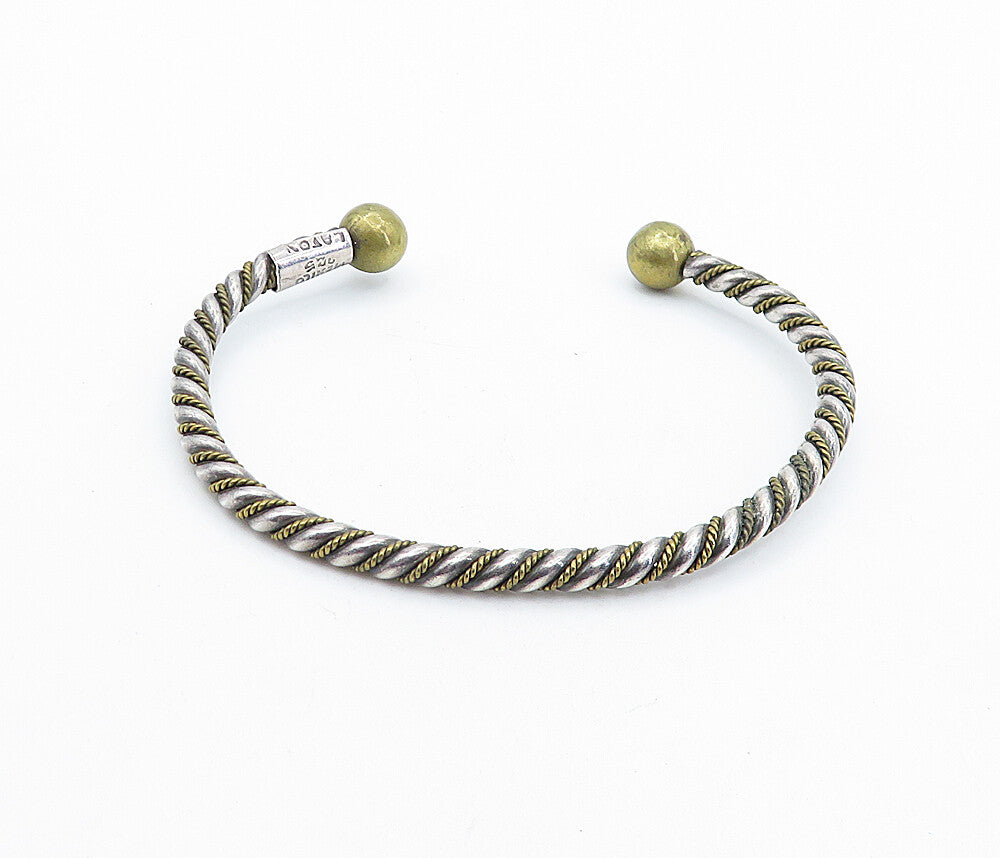 MEXICO 925 Sterling Silver Vintage 2 Tone Twist Ball End Cuff Bracelet BT2685